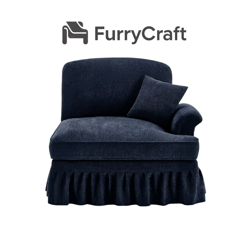 Single Seater Chenille Sofa with Removable Skirt and Pillow